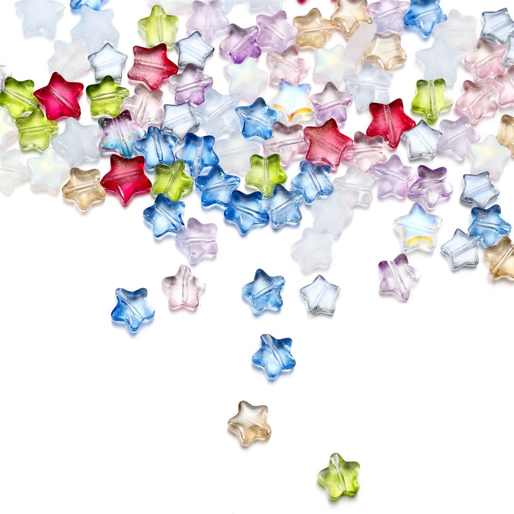 20-50pcs 6.4/9.6mm Transparent Star Heart Shape Glass Beads Colorful Loose Spacer Bead For Jewelry Makeing DIY Handmade Bracelet