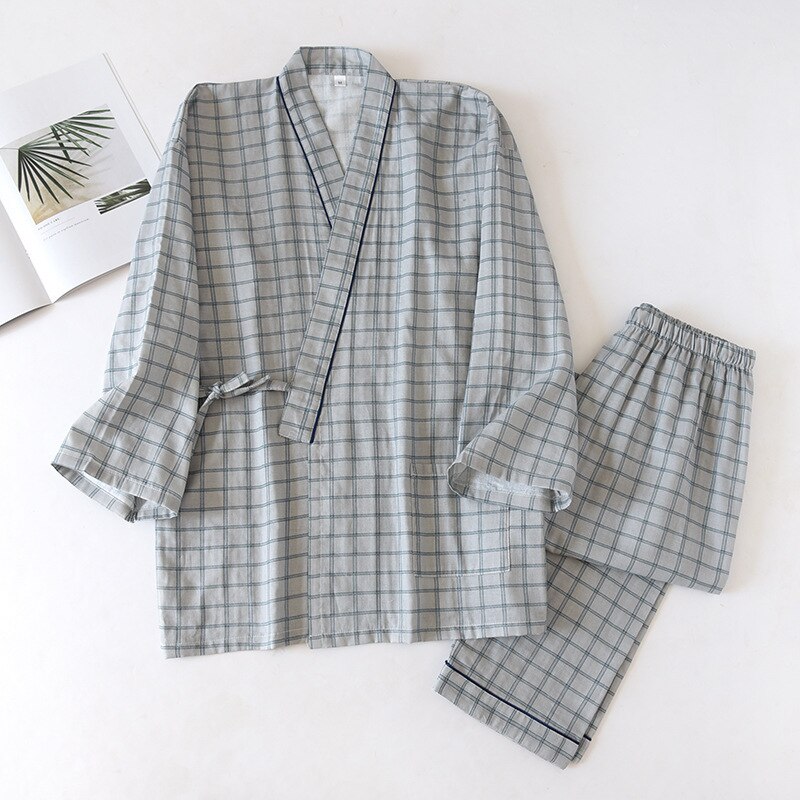 Mannen Katoen Kimono Gewaden Met Lange Broek Set Voor Lente En Zomer Mannen Kleding Comfortabele Vijf Punt Mouw Nachtkleding voor Mannen: 3 / Xl