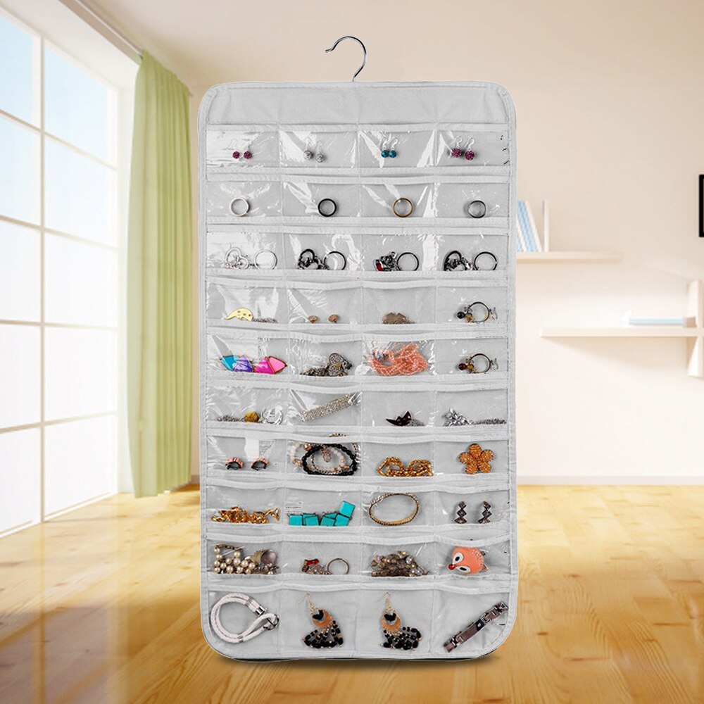 1 Uds 80 bolsillos organizador de joyas colgantes doble cara bolsa para guardar joyas para guardar pendientes bolsa de joyas: B