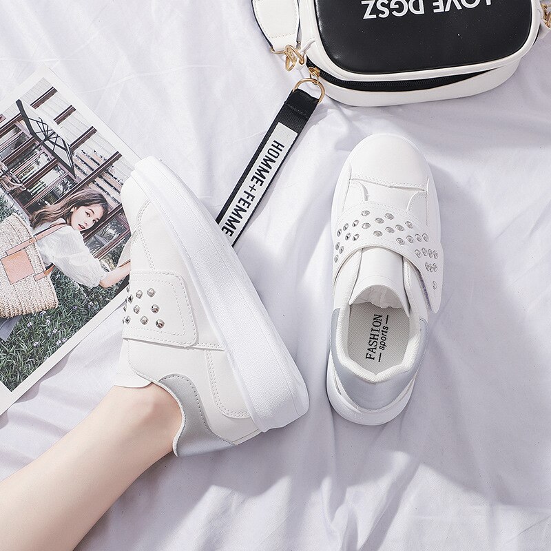 soft sneakers ladies shoes white velcro ladies sneakers ladies outdoor sports rivet women sneakers Z11-01