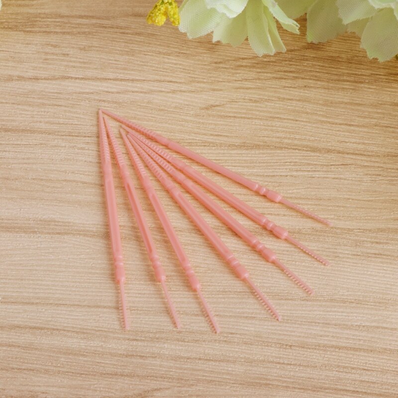 100Pcs/Lot Soft Plastic Double-headed Brush Stick Floss Pick Toothpick Oral Care