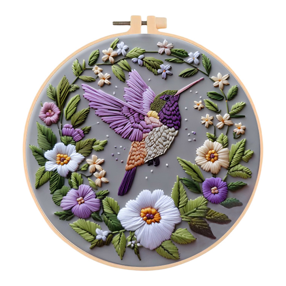 Kit de bordado para principiantes, Kit de agujas de punzón para bordado de flores y margaritas de vaca con hilo de Color de tela de aro, conjunto de artesanía hecha a mano colorida: violet
