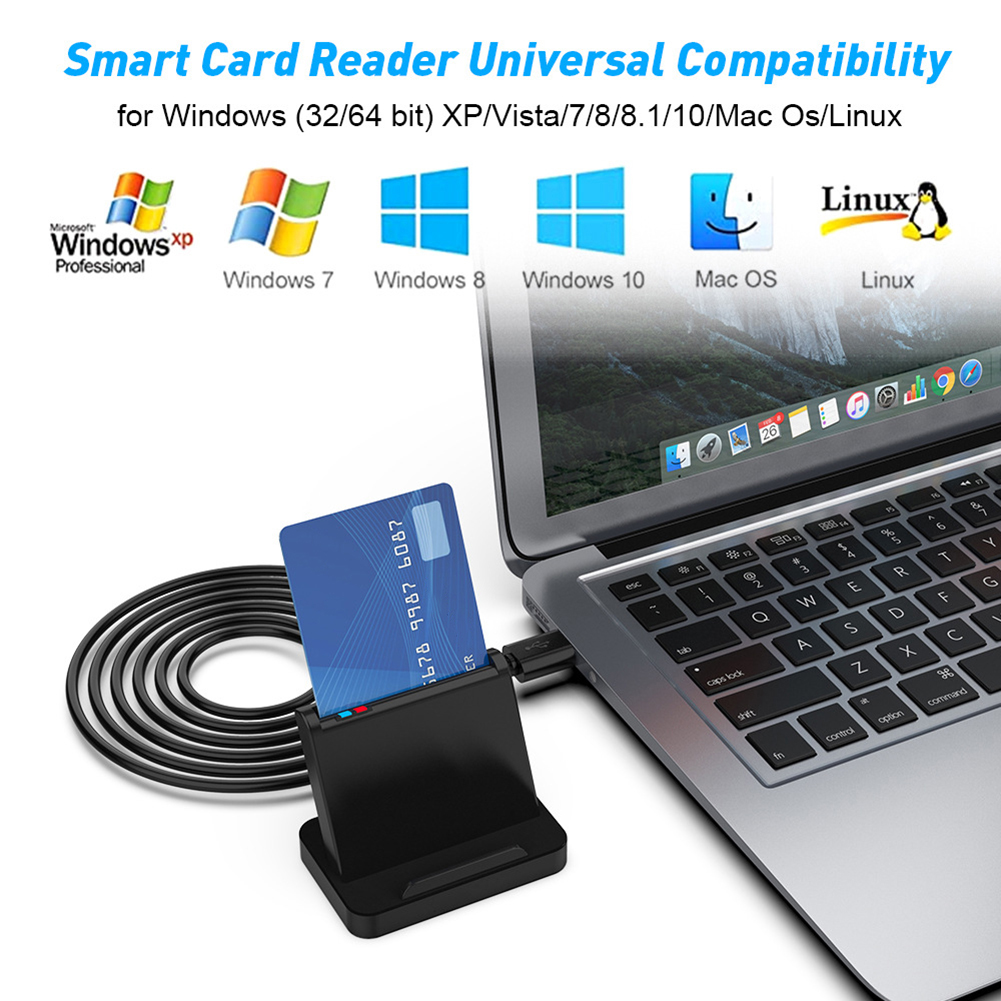 SCR816 USB CAC ID Smart Card Reader with Phone Holder Flash Drive Smart Memory Card Reader for Windows Max OS Linux