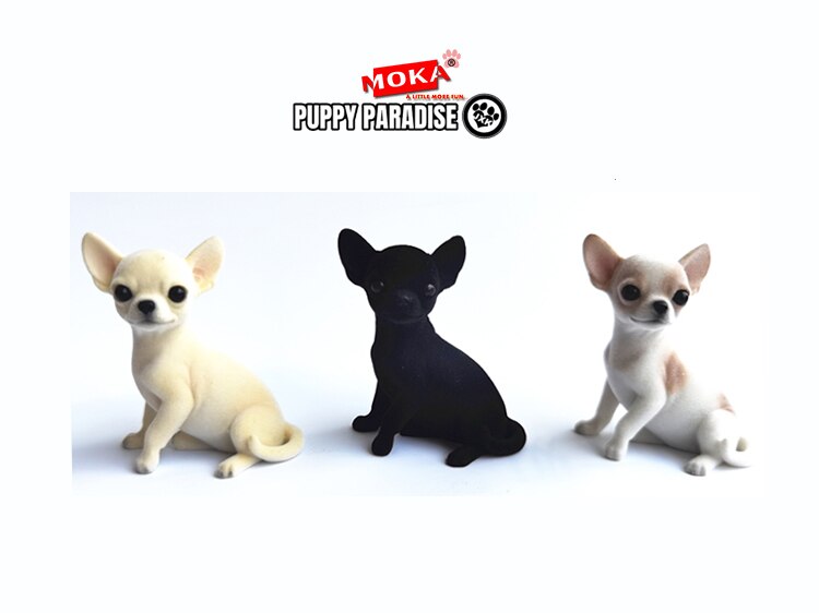 JXK Fluff Chihuahua Dog Pet Healing Figure Canis Lupus Puppy Animal Collector Toys Resin Desktop Decoration