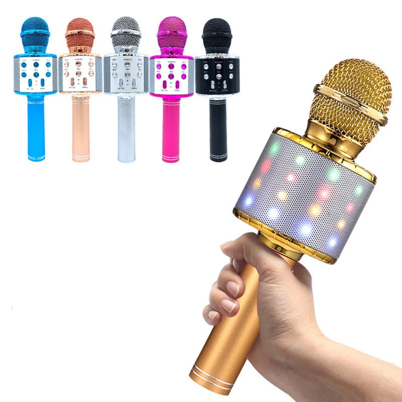 WS-858L Wireless Microphone with LED Light Support Card Wireless Bluetooth Microphone KTV Wireless Microphone
