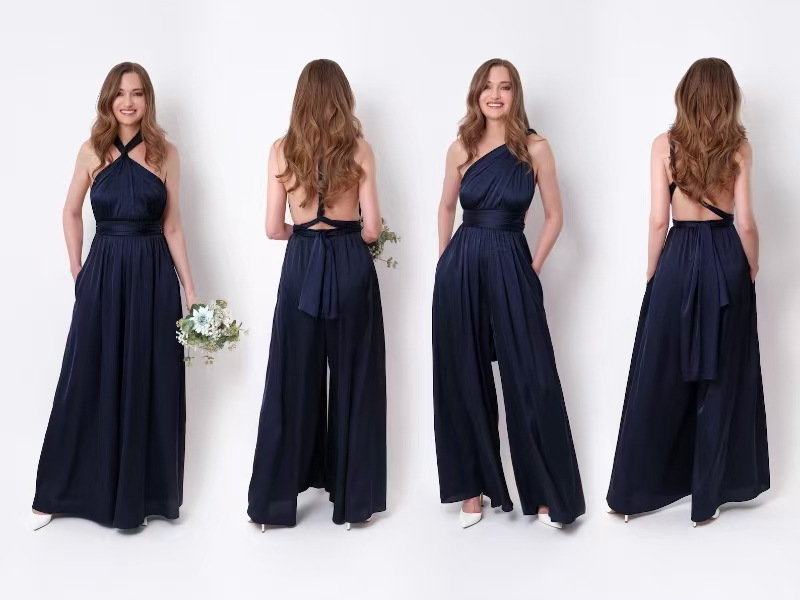 Multiway Convertible Jumpsuit Formal Multi Wrap Wedding Dress Cocktail Floor Jumpsuits Navy Blue Bridesmaid Infinity Jumpsuit