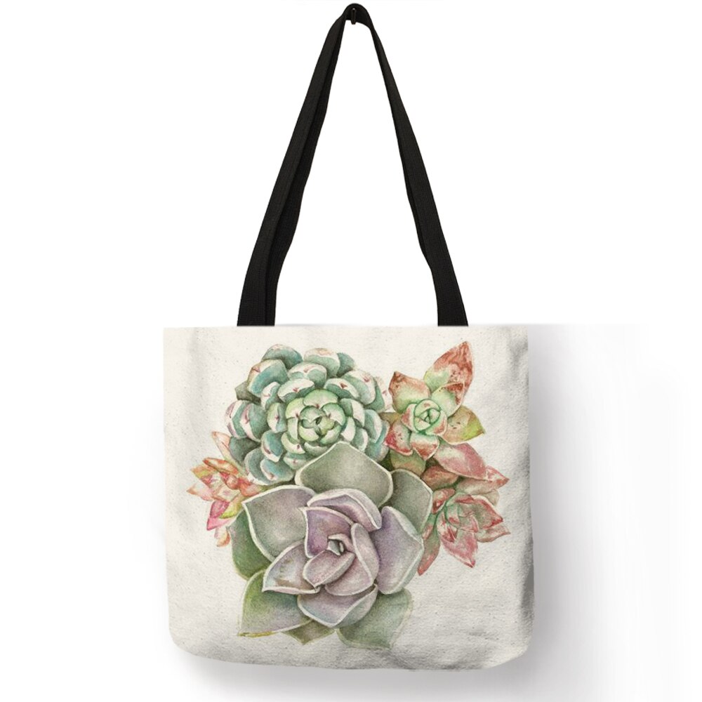 Aquarel Tropische Succulenten Print Linnen Zak Bloemen Tassen Voor Vrouwen Folding Herbruikbare Shopping Tassen Reistassen: 003