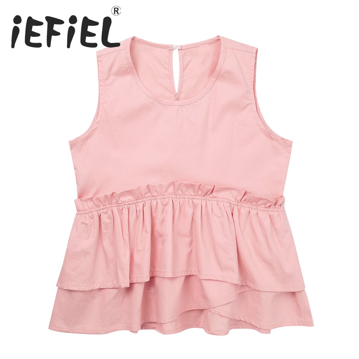 Kids Girls Shirt Casual Cotton Solid Color Sleeveless Tops Teenage School Girls Ruffle Blouse Summer Shirts Children Clothing