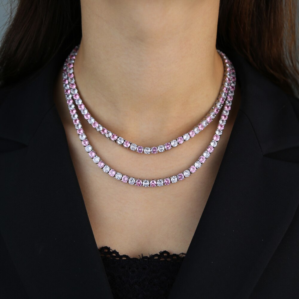 5mm Pink white Iced out 5A CZ Tennis Chain two tone Colored Women Necklaces Hiphop Bling Cubic Zirconia Hiphop Jewelry