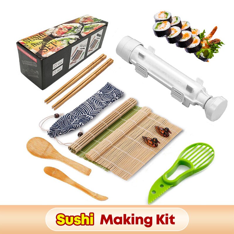 Sushi tarvikkeet setti valmistaja riisi muotti tarttumaton vihannesten liha käärittävä työkalu diy kit keittiötarvikkeiden valmistus onigiri laiva eu:sta: Monitoimi-valkoinen