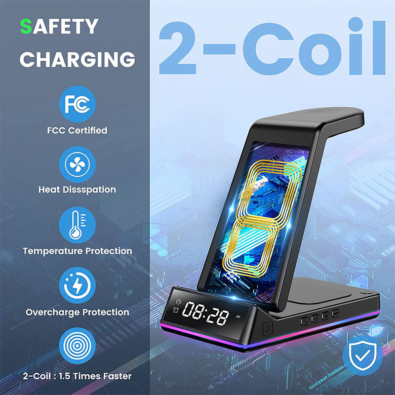 5 in 1 30w hopfällbar trådlös laddningsstation rgb-docka led-klocka snabbladdningsstation för iphone samsung galaxy watch 5/4 s22 s21