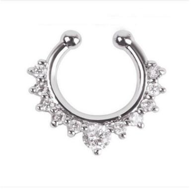 Vintage Clip on Earrings Crystal Ear Cuff Non Pierced Earrings Nose Ring Women Earrings punk rock earcuff brincos: Silver