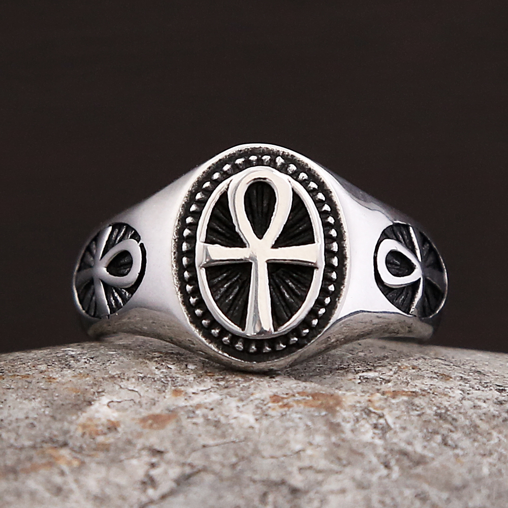 Punk Vintage 316L Stainless Steel Ankh Cross Rings For Men Women Simple Religious Amulet Jewelry Dropshippping