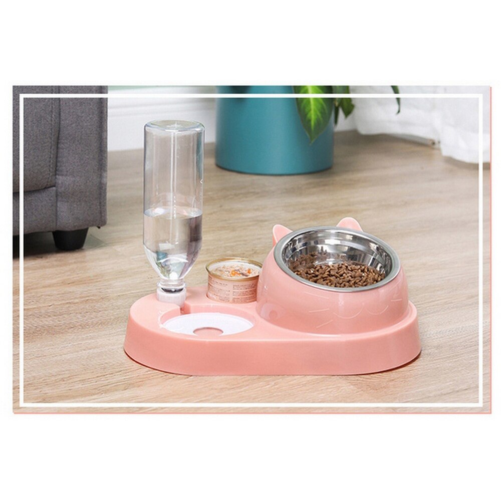 Cat Dog Bowl 15 Degrees Tilt Raised Pet Food Bowls 500ML Water Bottle Protect Pet's Spine, Drink and Food Bowls for Cat
