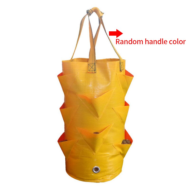3 Gallons Strawberry Planting Growing Bag Multi-mouth Container Bags Vegetable Wall Hanging Flower Pots Garden Supplies Tool: Yellow Bags