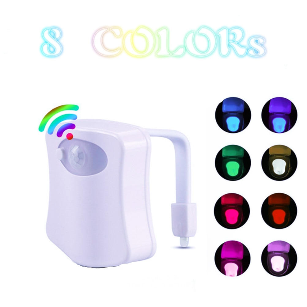 8 colores, Sensor de movimiento inteligente, asiento de inodoro, luz nocturna, detección corporal, lámpara LED automática para baño, lámpara de noche, iluminación para inodoro