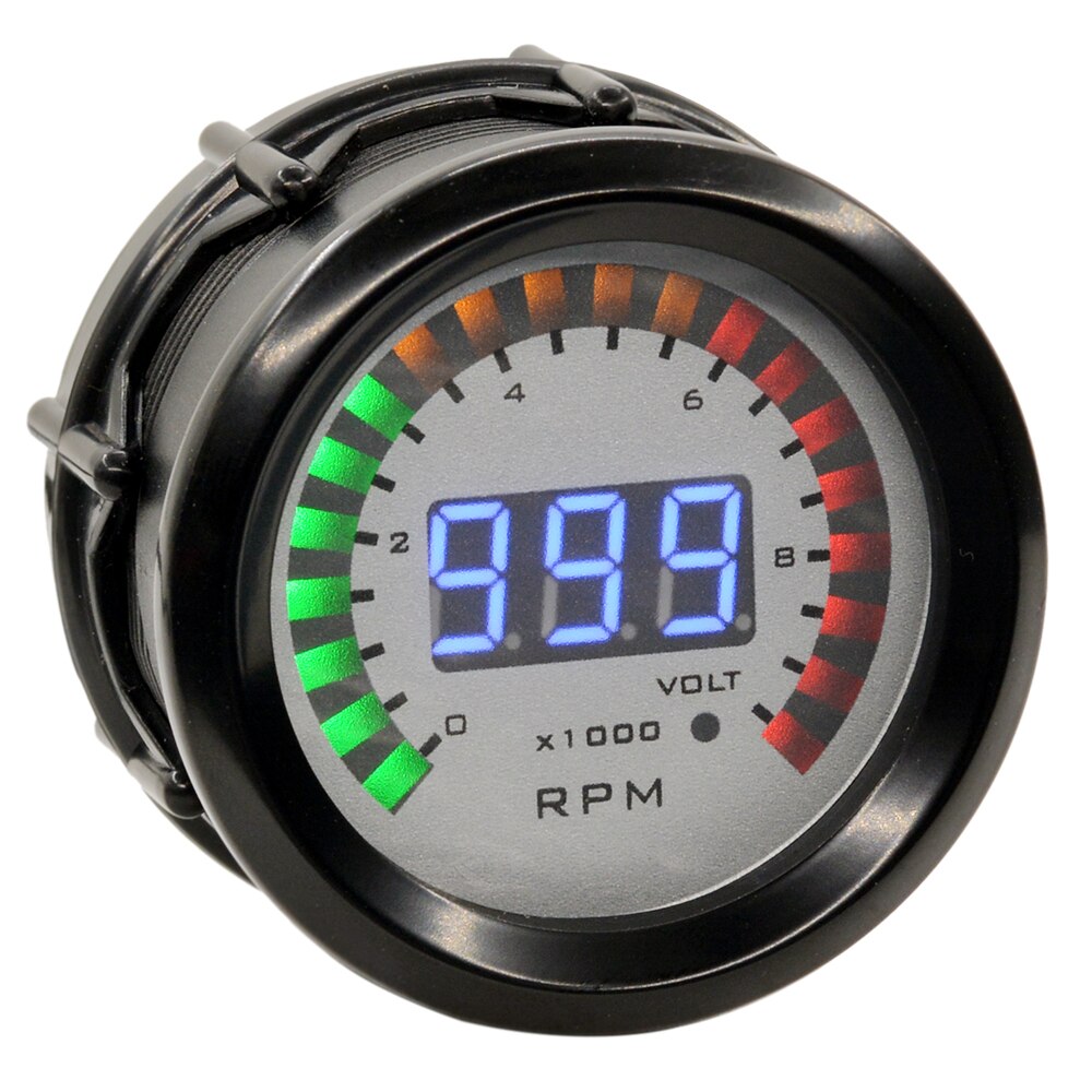 2" 52mm Digital Dual Display Auto Ｇasoline Car Tachometer Volt Gauge 1 TO 8 Cylinder 9999 RPM Voltage Meter