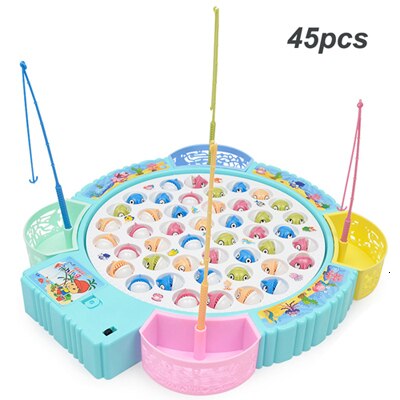 Children Magnet Fishing Toys Electric Rotating Fishing Game Set Musical Fish Plate Outdoor Sports Toys for Children: 45pcs fish new color