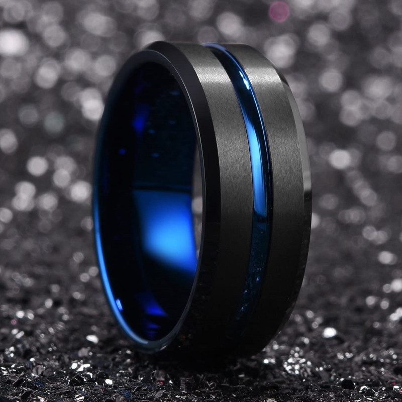 8mm männer Schwarz Wolfram Hochzeit Band Ringe Schwarz Mutter Abgeschrägte Kante Verlobungsring für männer Valentinstag Schmuck: 4.25 / Grün