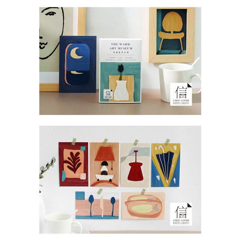 30pcs Box Paper Postcard Writable Kid's Painting Warm Art Museum Notes Journal Scrapbook Greeting Card Cute Decoration