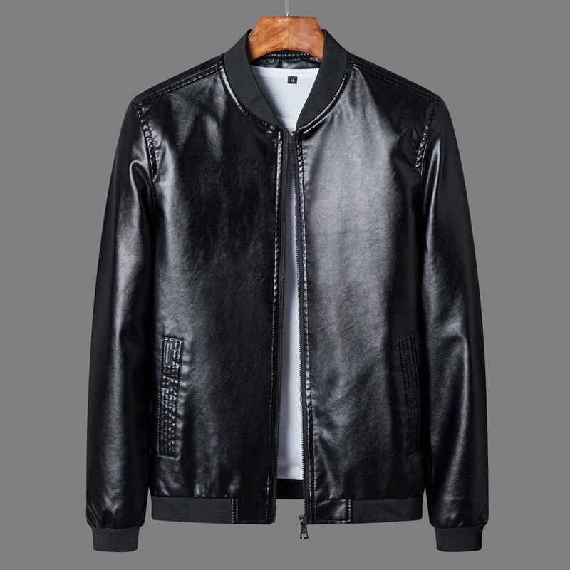 Läderjacka för män stativ krage kappa män casual motorcykel läderrock herr biker faux jackor vindjacka rockar 8xl: Svart / Xl