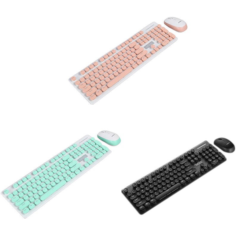 Retro Wired Gaming Keyboard and Wireless Mouse Kit Round Keycap Steampunk Keyboard Multimedia Button for PC Laptop