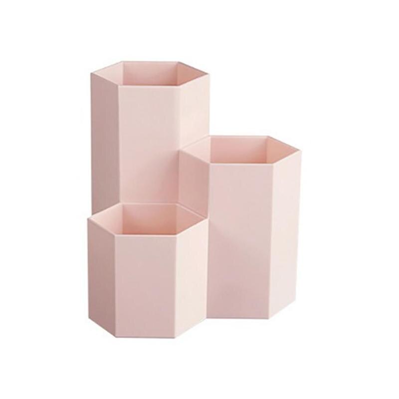 Caja de almacenamiento para brochas de maquillaje, organizador de mesa, soporte para cosmética de uñas pulidas, herramientas de maquillaje, soporte para bolígrafos: Rosa