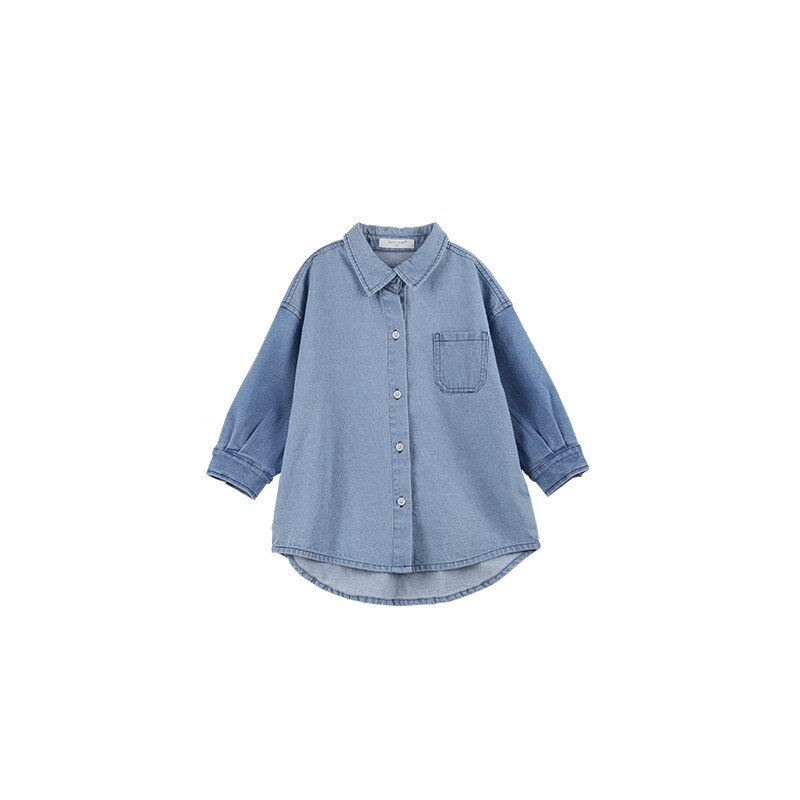 Kinderen Zand Katoen Denim Jas Jongens En Meisjes Denim Shirt Baby 'S Medium Lengte Westerse Stijl Revers Top lente 3-14