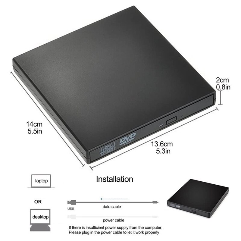Lecteur CD externe USB2.0, lecteur DVD externe Portable, lecteur de graveur Combo USB CD-RW DVD-R Portable mince pour ordinateur Portable Noteb