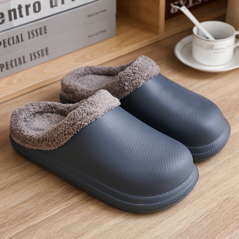 Paar binnen warme pantoffels winter tuin klompen schoenen vrouwen pluche pantoffels sandalen dames schoenen unisex bont muiltjes: Grijs / 36-37