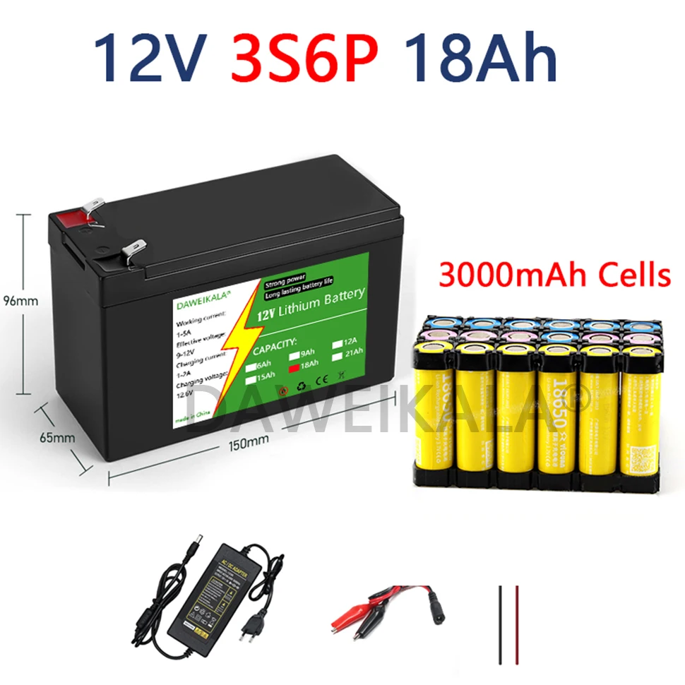12 V 21Ah 18650 Lithium Batterij 3S7P Oplaadbare Batterij voor Zonne-energie Elektrische Voertuig Batterij 12.6 v 3A Oplader: Sky Blue