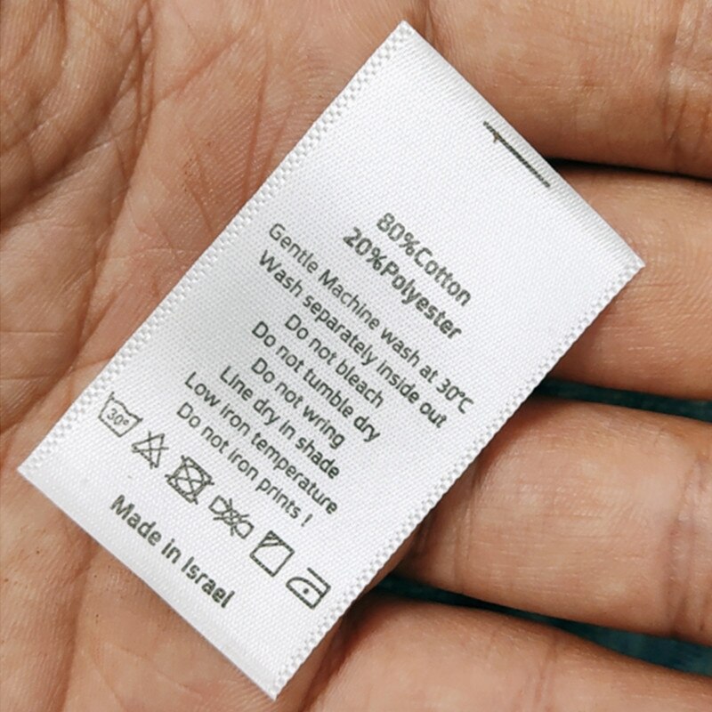 100PCS In stock Satin ribbon washing tag White care label Cotton/Polyester/Elastane writings: 12