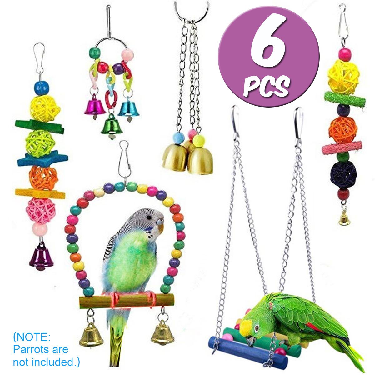6 Pcs Vogel Papegaai Speelgoed, vogel Schommel Speelgoed Kleurrijke Kauwen Opknoping Hangmat Swing Bell Huisdier Klimmen Ladders Speelgoed Vogel Speelgoed