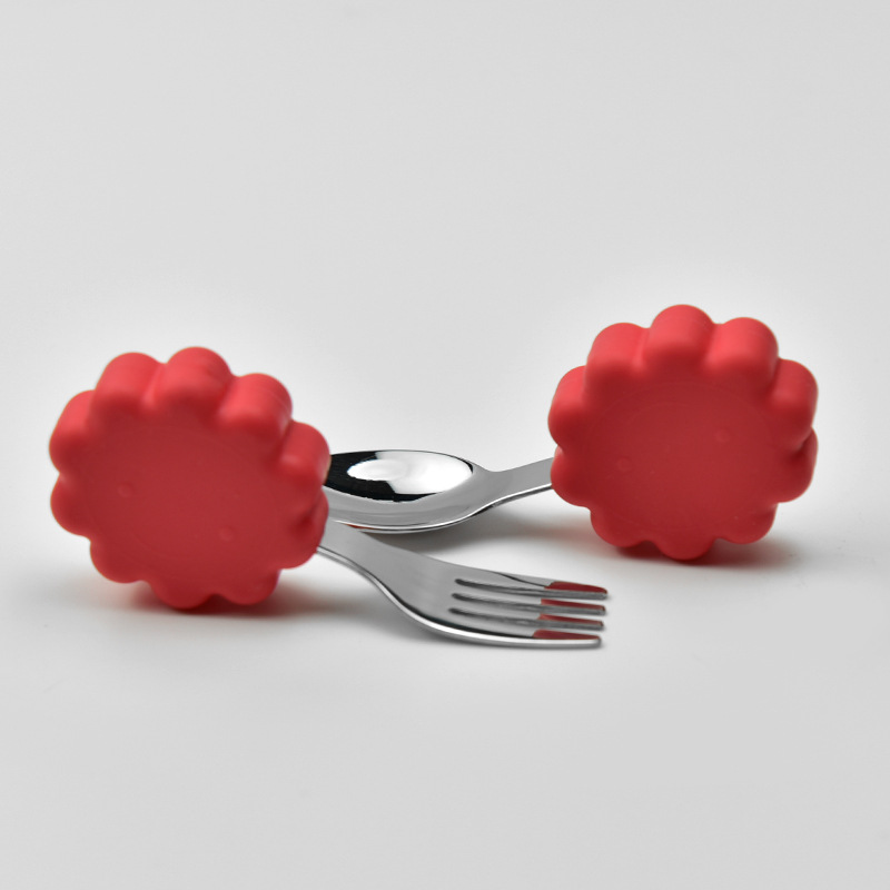 Soft Spoon for Baby Feeding Toddler Tableware Set Stainless Steel Utensil Cloud Toddler Dinnerware Cartoon Infant Spoon Fork: RdFlower
