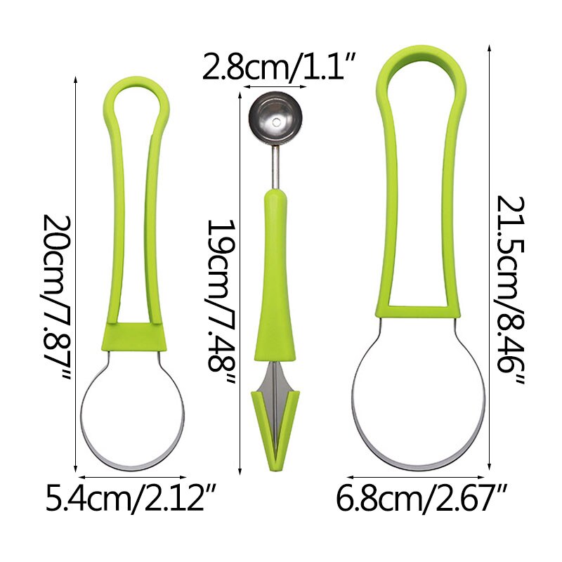 Three-In-One Fruit Cutter Stainless Steel Multi-Purpose Fruit Baller Watermelon Spoon Flesh-Digging Tools Kitchen Accessories