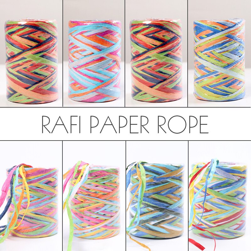80Meter Colorful Natural Raffia Straw Yarn Ribbon For Wrapping Box Bouquet Decor Baking Box Packing Party Candy Rope
