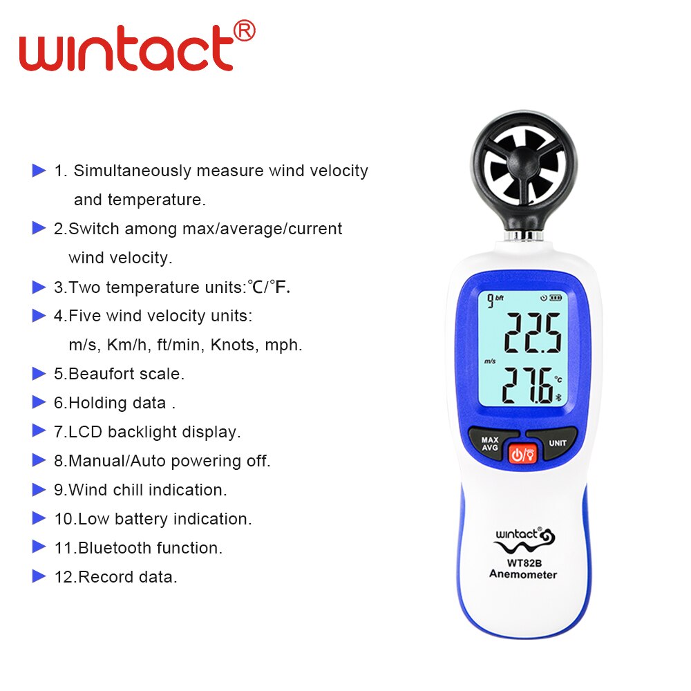 Bluetooth wind anemometer data logger air velocity meter with 999 groups data recording and APP monitoring