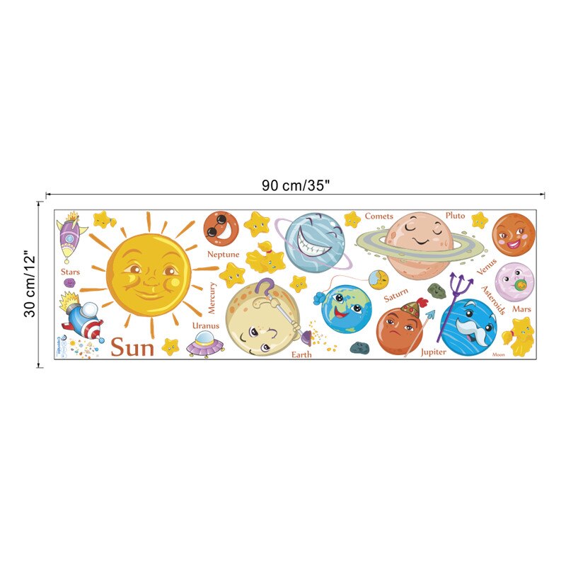 Cartoon Solar System Planets Spaceship Wall Stickers For Kids Room Bedroom Decoration Boys Nursery Mural Art Diy Pvc Home Decals