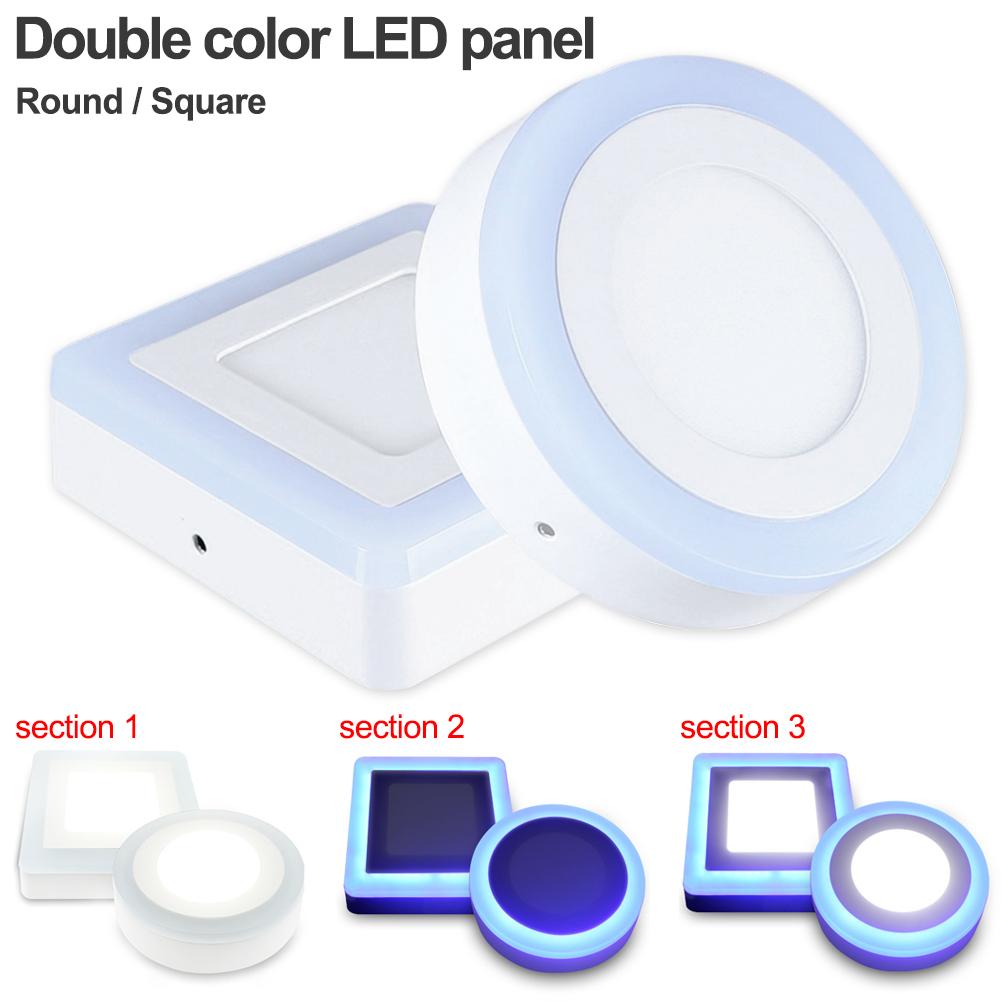 Double couleur LED panneau lumineux 5W 9W 16W 24W acrylique LED Surface ronde carré encastré panneau de plafond panneau de plafond vers le bas des lumières