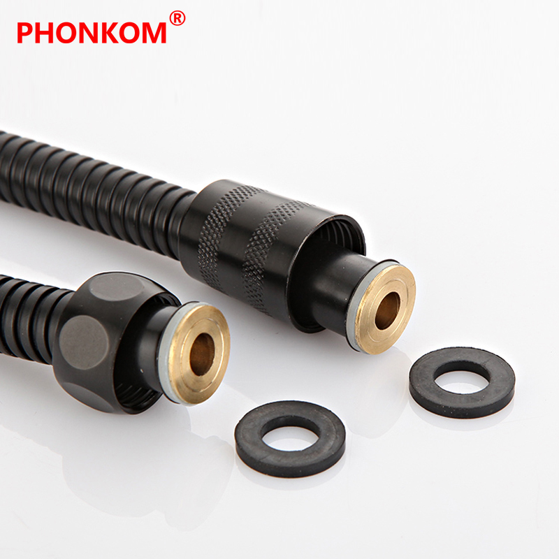 Phonkom Zwart Doucheslang 1.5M/2M Badkamer Handheld Douchekop Slang Flexibele Rvs Anti-Explosie buis Accessoires