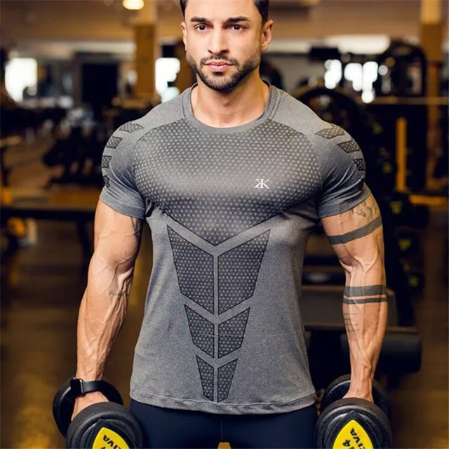 Men Compression Skinny T-shirt Gym Fitness Bodybuilding Shirt Male Summer Running Workout Quick Dry Tee Tops Training Clothing: XXL / Gold