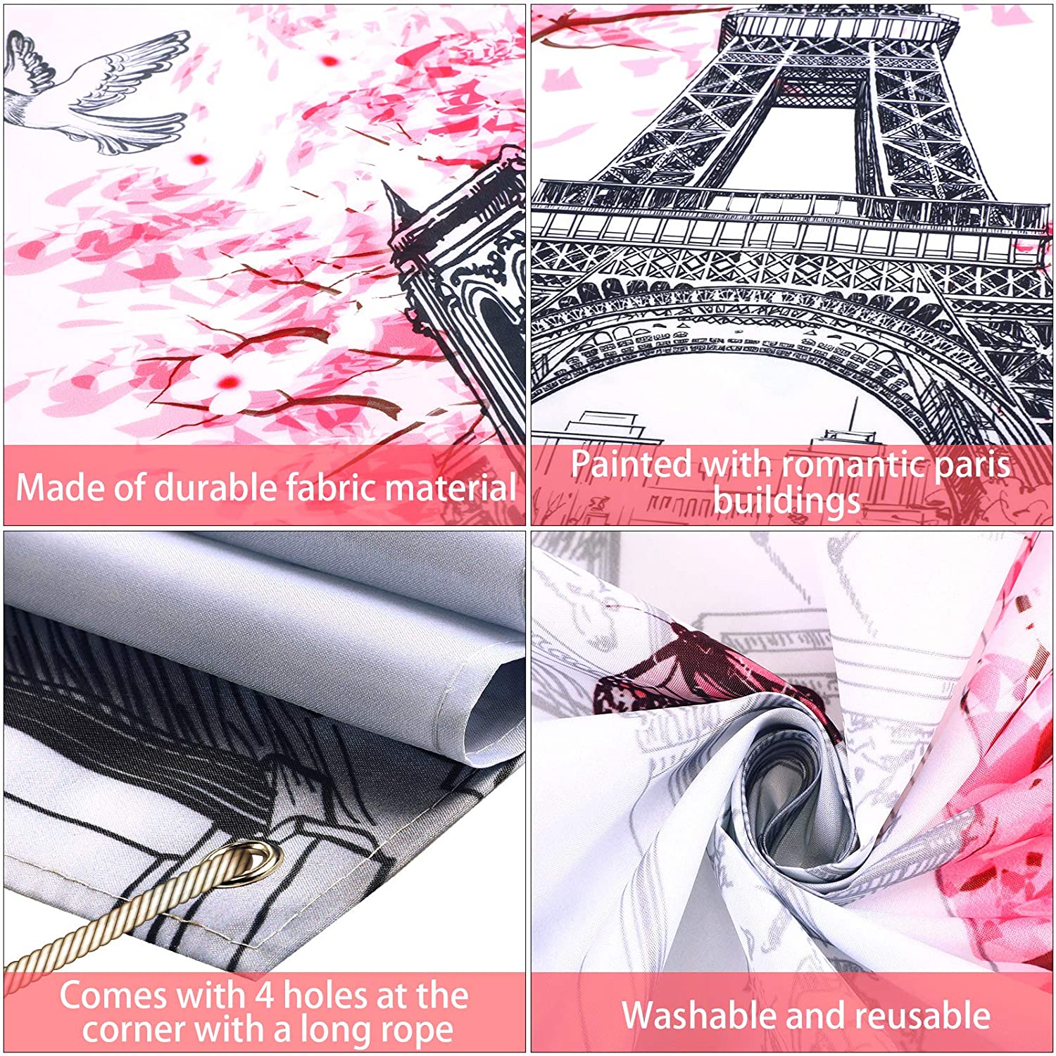 Paris Tapestry Backdrop Paris Wall Art Eiffel Tower Photo Banner Background European City Landscape Pink Wall Hanging Decor