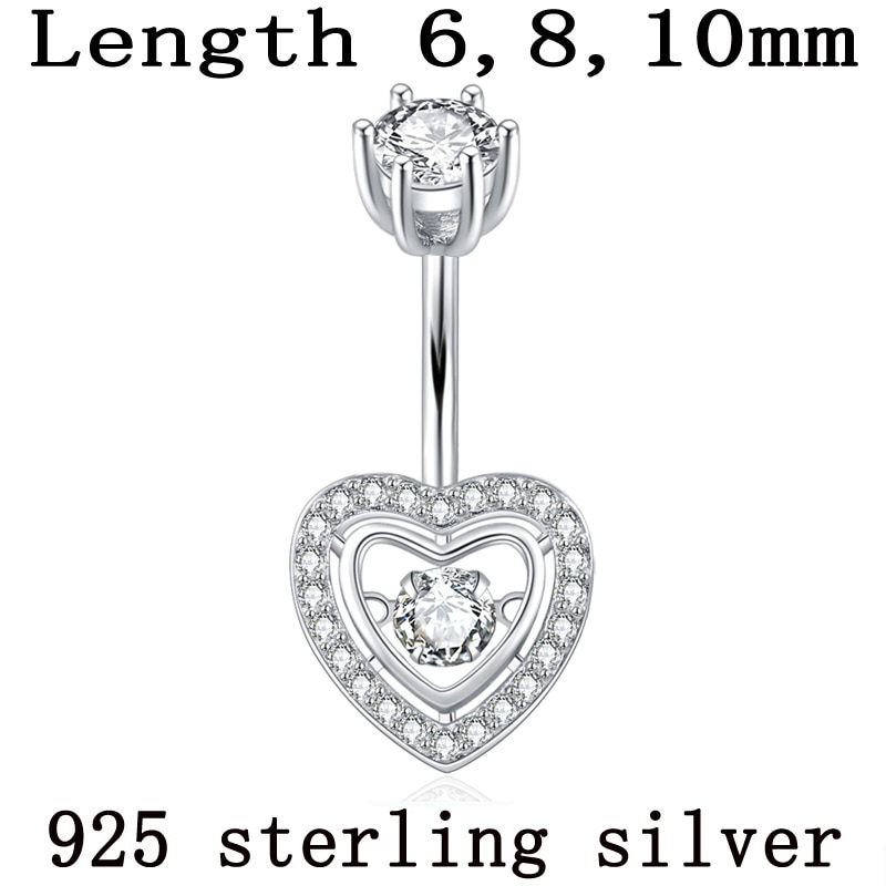 925 sterling zilveren lichaam sieraden vrouwen hart belly button ring zirkoon niet allergisch pure echte body piercing sieraden