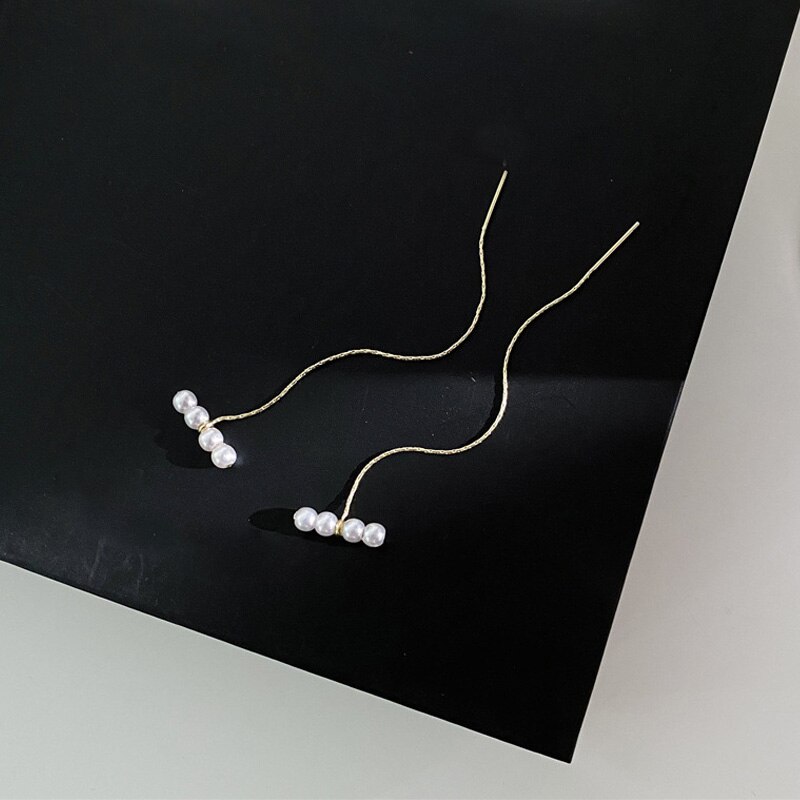Pendientes de perlas de imitación para mujer, aretes largos con flecos, a la , elegantes, para novia y de boda: 6