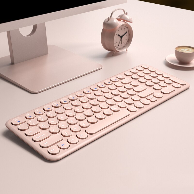 Ergonomic Mouse Round keycap Keyboard Gaming Mouse2.4G Wireless Silent Keyboard For Macbook Pro Lenovo Computer Keyboard Mouse: Pink keyboard