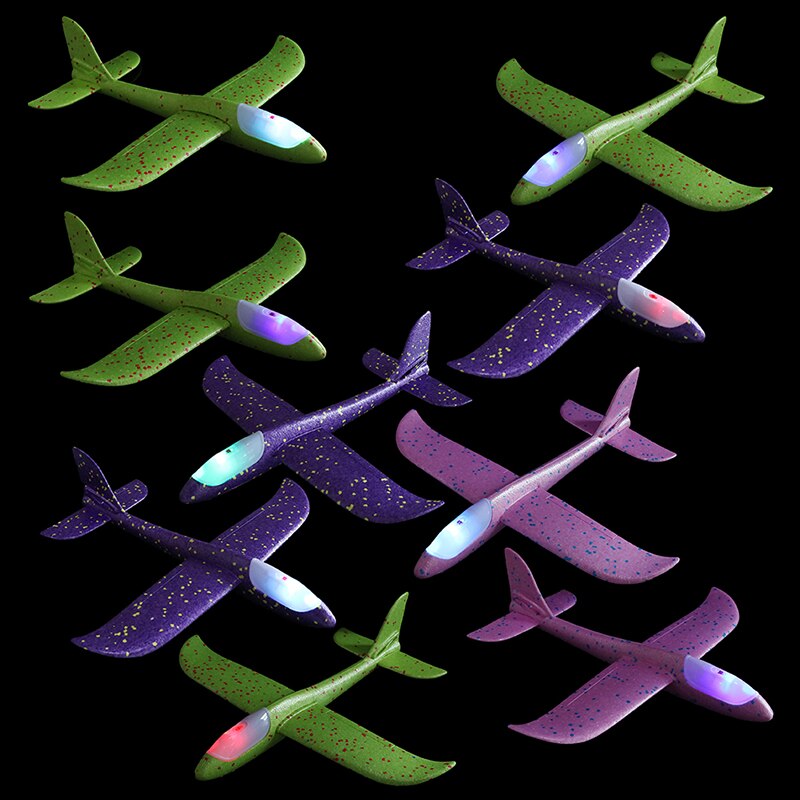 Fly hånd kaste flyvende svævefly skum fly ledet lys op lysende legetøj til børn diy fly model børn drenge 48cm