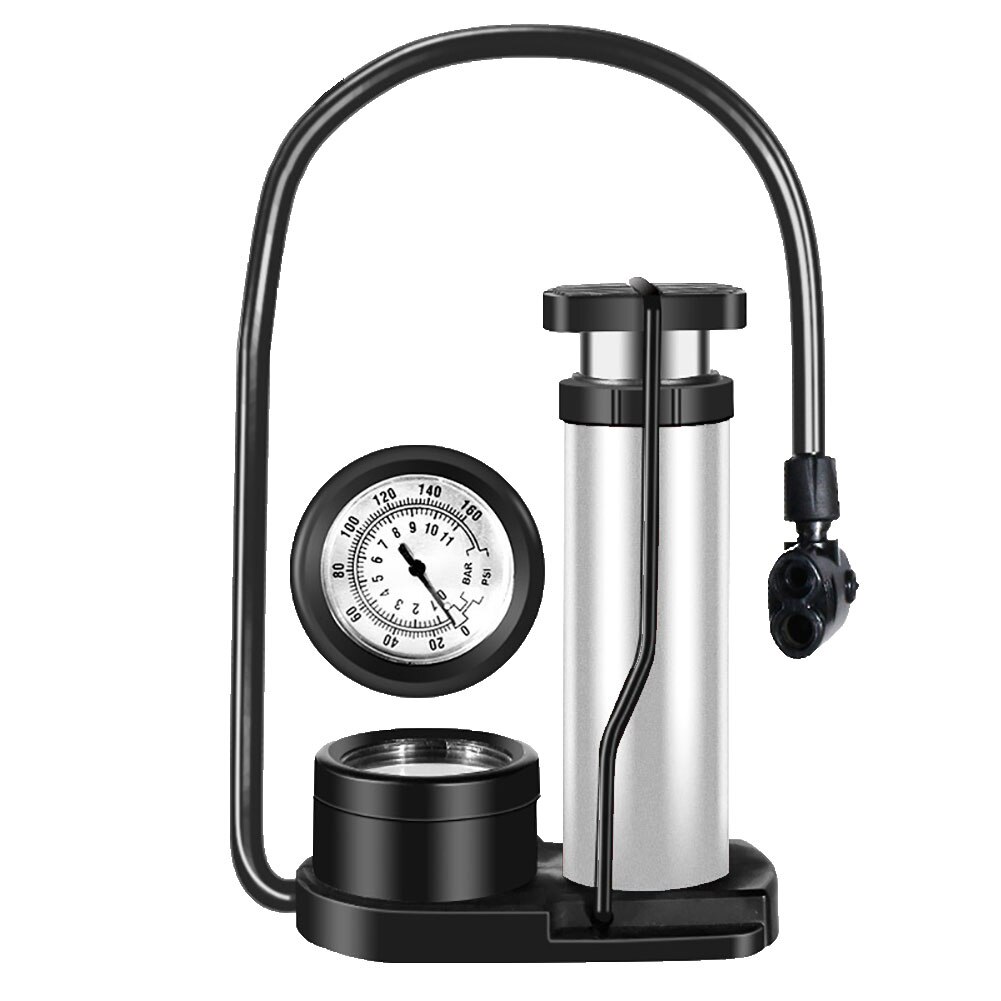 Portable Foot Pedal Bicycle Tire Pump Air Inflator with 160PSI Pressure Gauge: Silver
