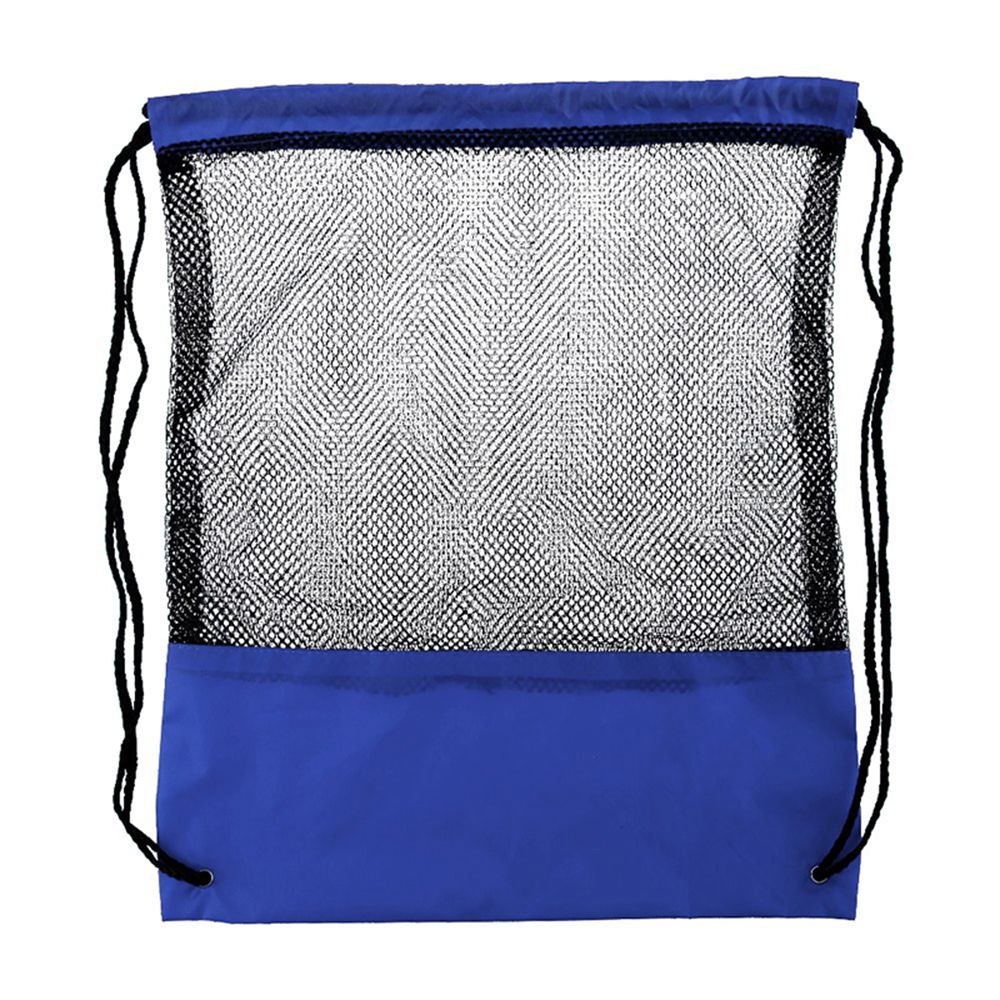 Mesh Drawstring Backpack Tote Sport Pack Clothes Shoe Travel Bag Beach Backpack Bag Toys ShoesClothes Organizer: blue