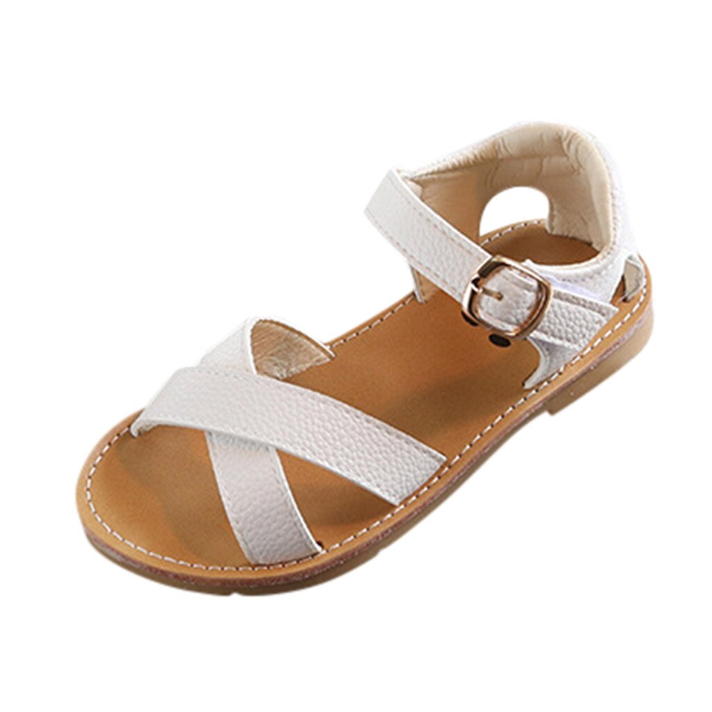 Summer Children Kids Girl Boy Outdoor Soft Cross Sandals Slippers Shoes Anti-Slip Hook & Loop Baby Shoes: White / 9
