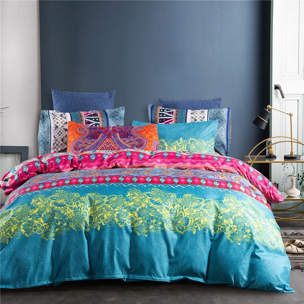 Zestaw pościeli w stylu boho Mandala kwiatowy nadruk poszwa na kołdrę poszewka na poduszkę niemcy pojedyncza podwójna królowa Super król rozmiar 3 szt. Zestawów: super king / czarny